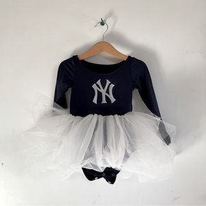 New York Yankees Long Sleeve Tutu Dress - Navy, white & silver